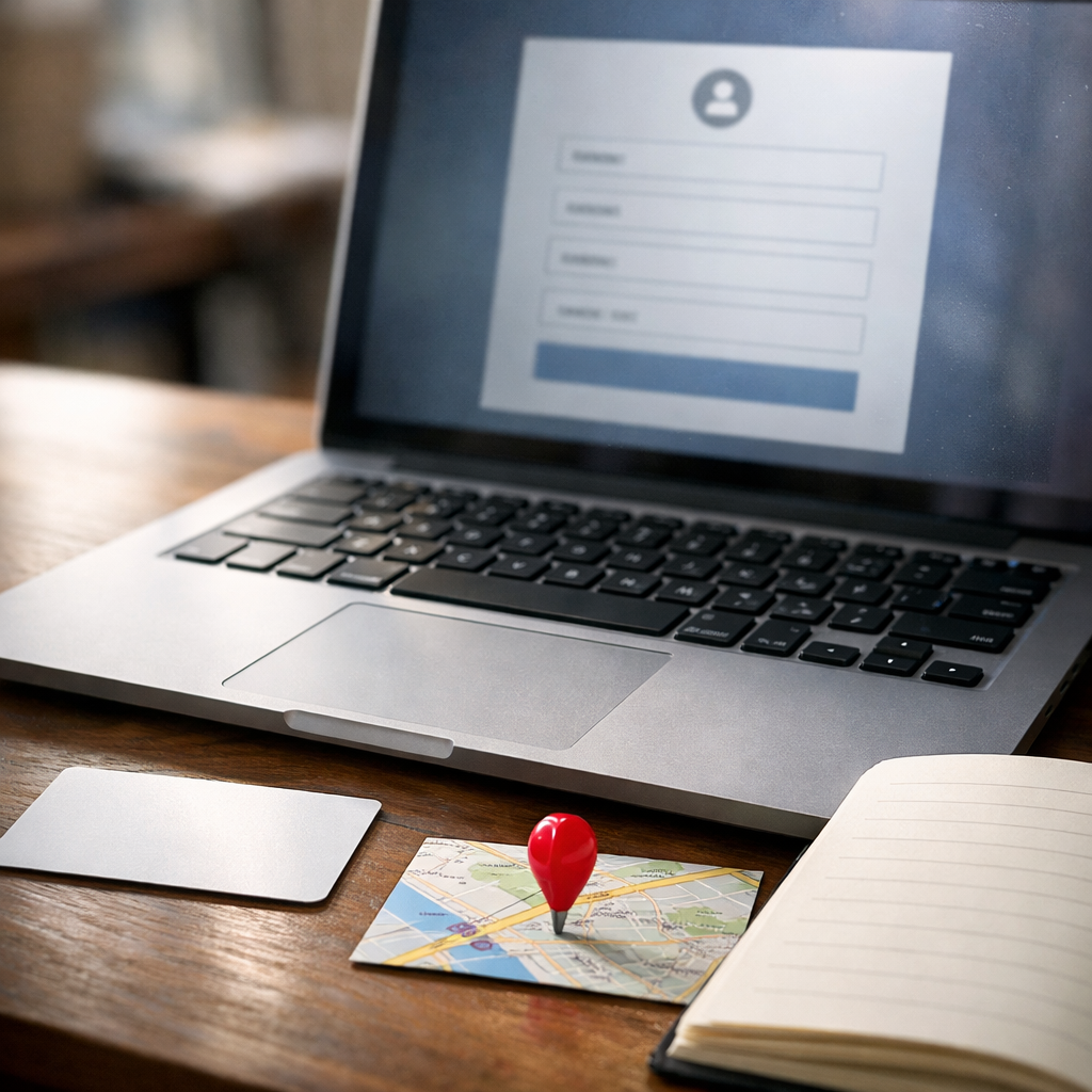 Creating a white label vacation rental platform account and selecting a marketplace model on a laptop